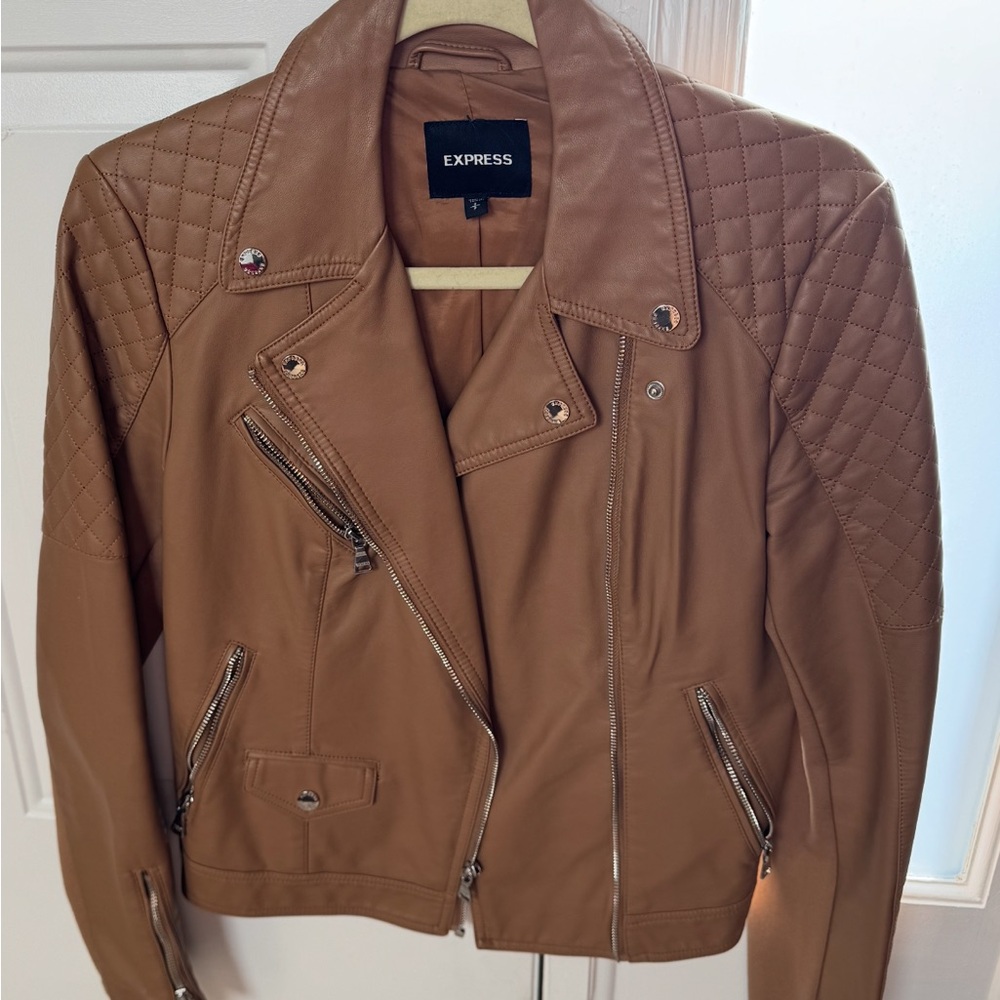 Express Women's Brown Quilted Leather Jacket